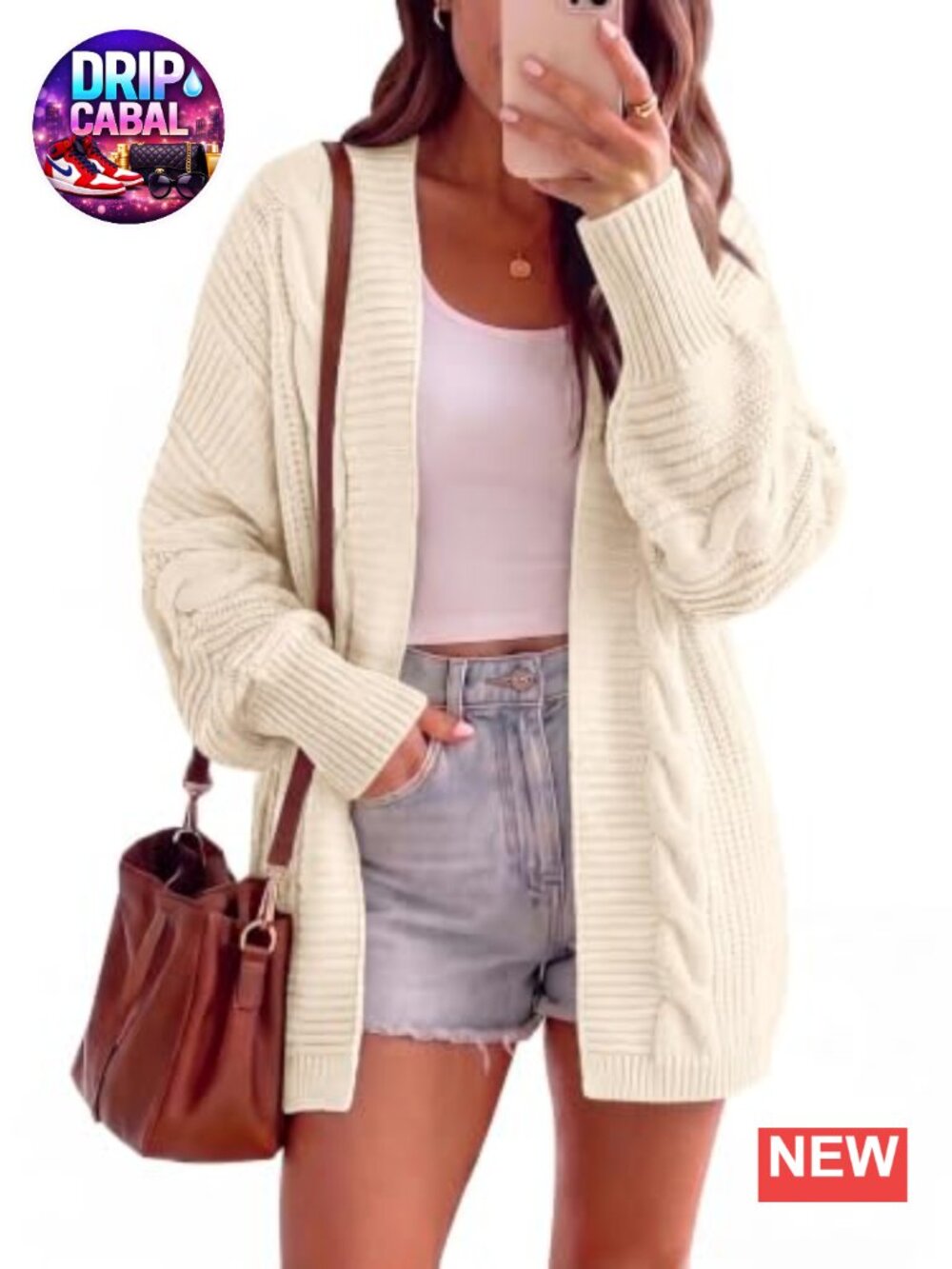Batwing Sleeve Open Front Cable Knit Cardigan Sweater